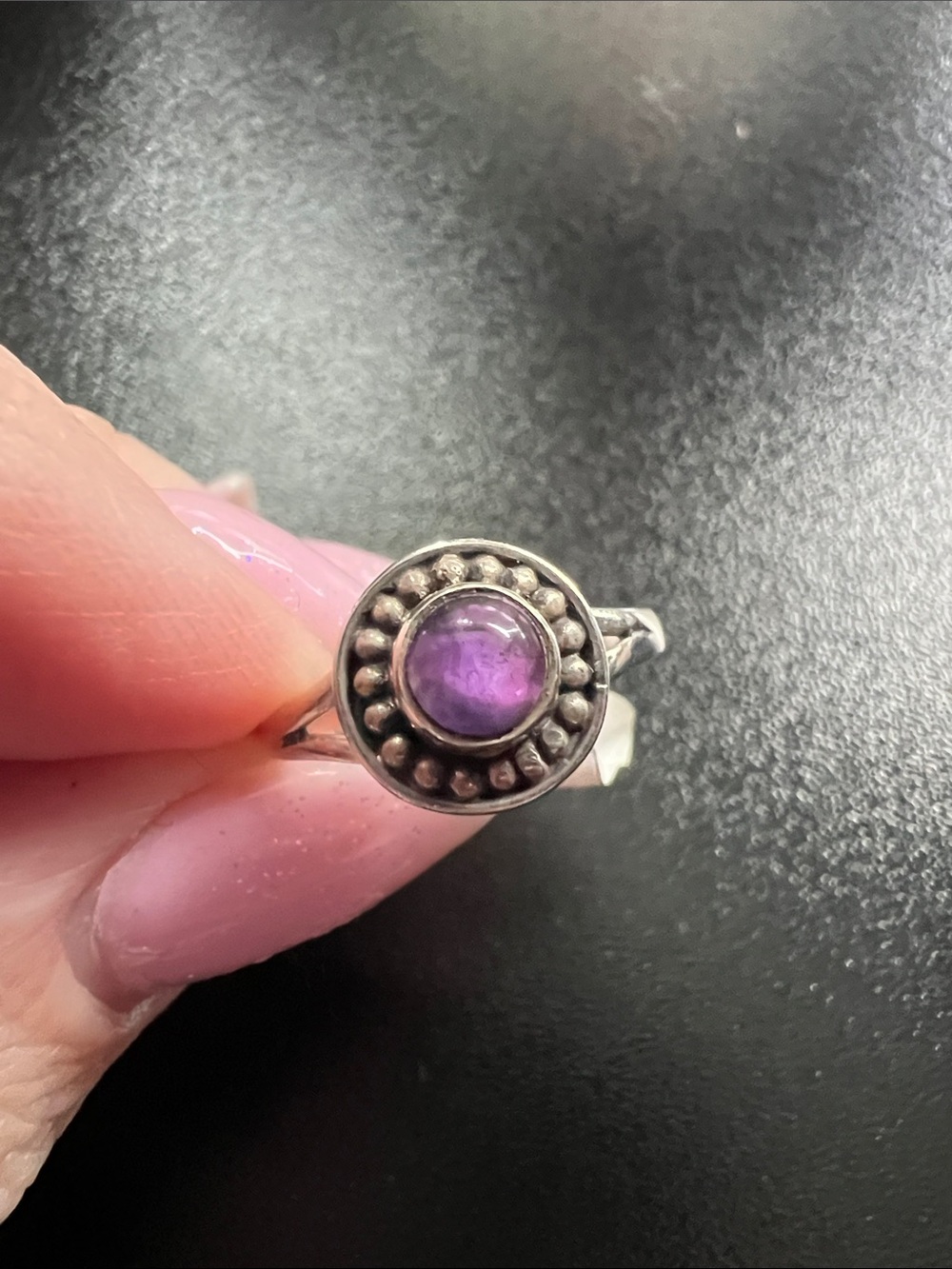 Sterling-Style amethyst Cabochon Halo Ring for Women - Picture 3 of 5